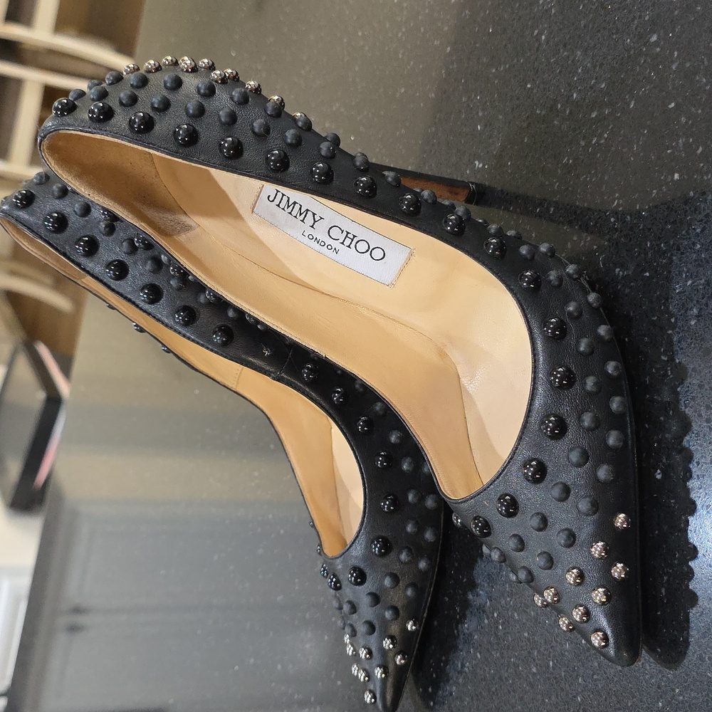 Jimmy Choo Abel Black Studded Leather Pointed Toe Stiletto Pumps Heels Size 8